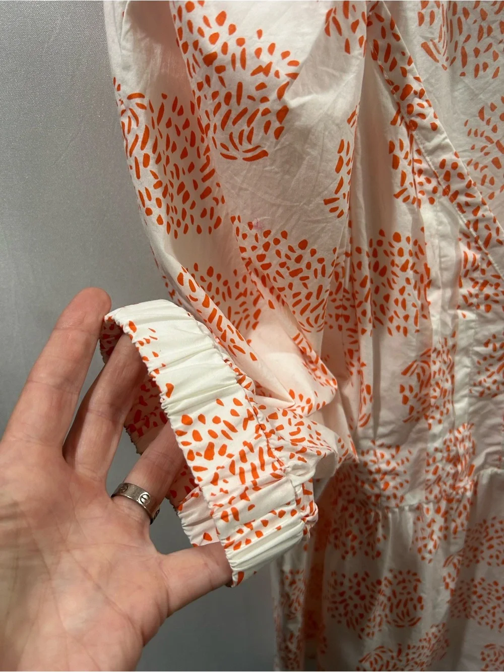 Anthropologie Moglea Danae Poplin White Orange Babydoll blouse
